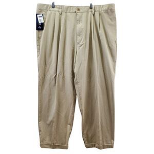 Chaps Mens Size 44 X 30 Dress Pants Trousers Tan Beige Khaki Pleated Casual NWT